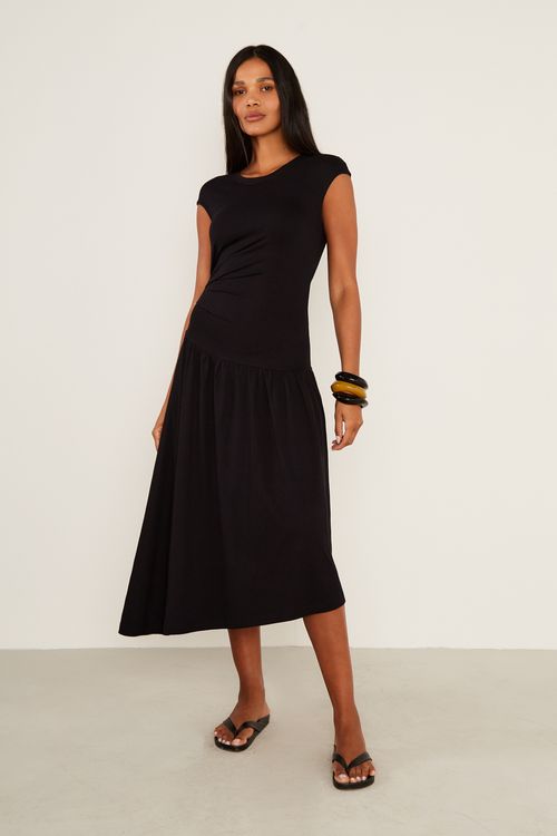 Vestido Malha Assimétrico - Preto