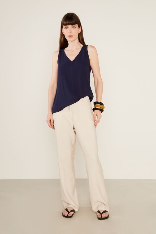 Blusa Decote v Recorte - Azul Escuro
