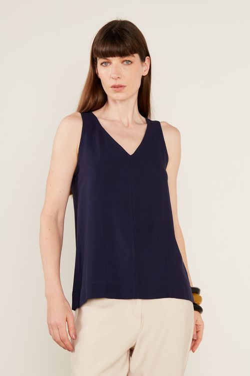 Blusa Decote v Recorte - Azul Escuro