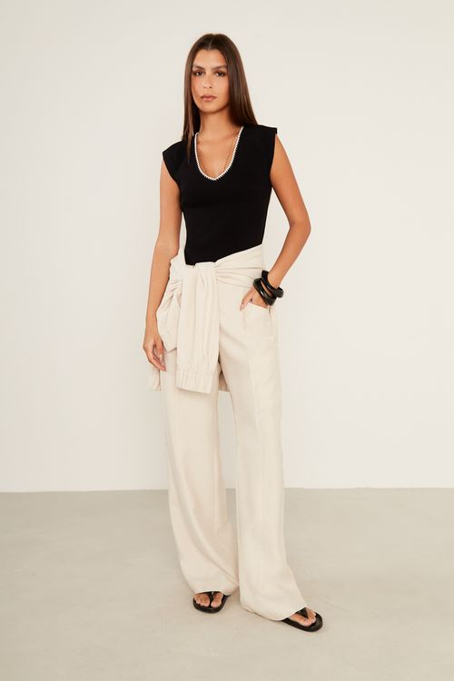 Blusa Tricot Decote v - Preto