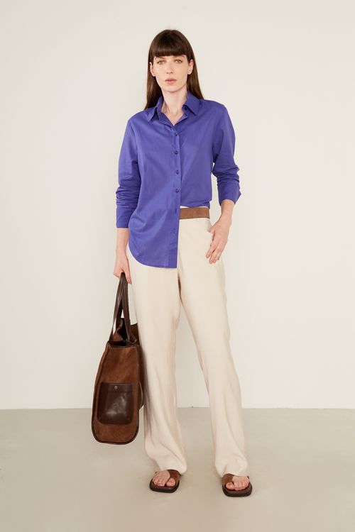 Camisa Algodão Botões - Azul Cobalto