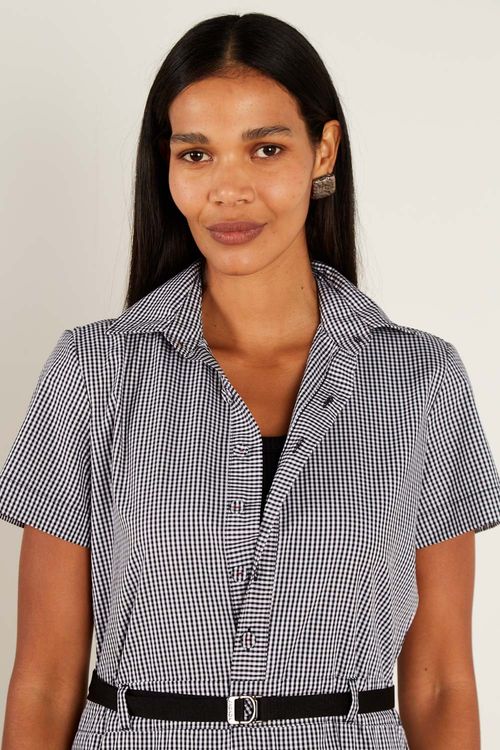 Vestido Casual Xadrez Com Manga - Xadrez