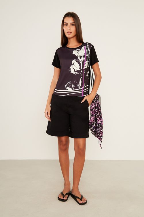Blusa Malha Localizada Flor Line - Preto