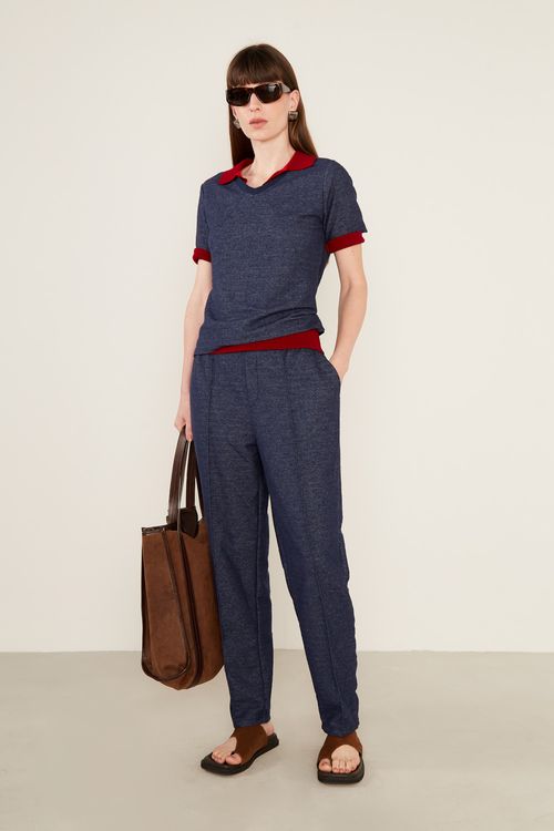Calça Malha Texturizada - Azul Escuro