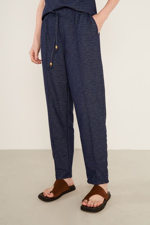 Calça Malha Texturizada - Azul Escuro