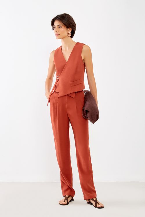 Calça Prega Casual - Mogno