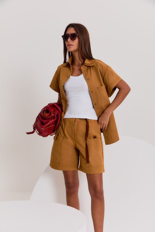 Bermuda Casual Recortes - Bege Nozes