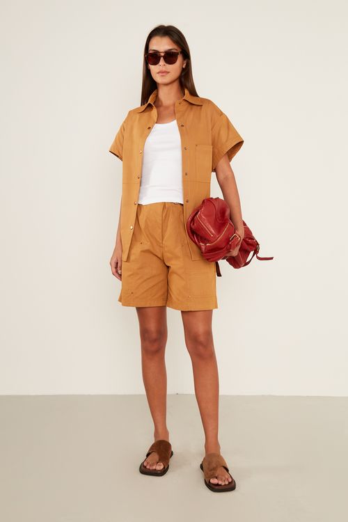 Blusa Casual Botões - Bege Nozes