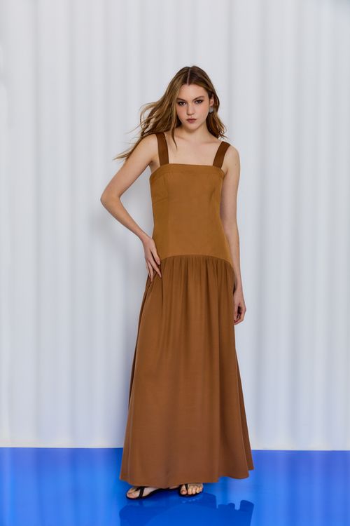 Vestido Casual Recortes - Bege Nozes