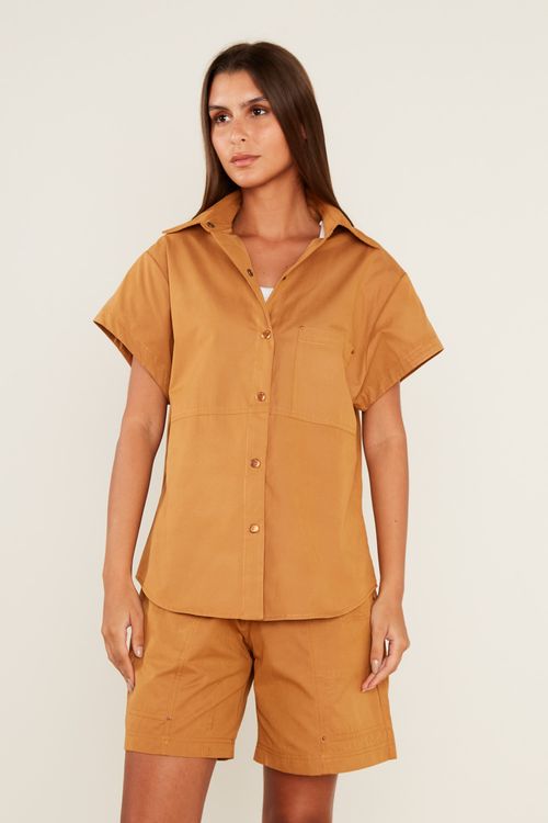 Blusa Casual Botões - Bege Nozes