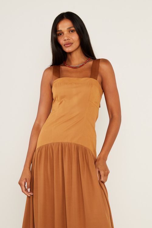 Vestido Casual Recortes - Bege Nozes