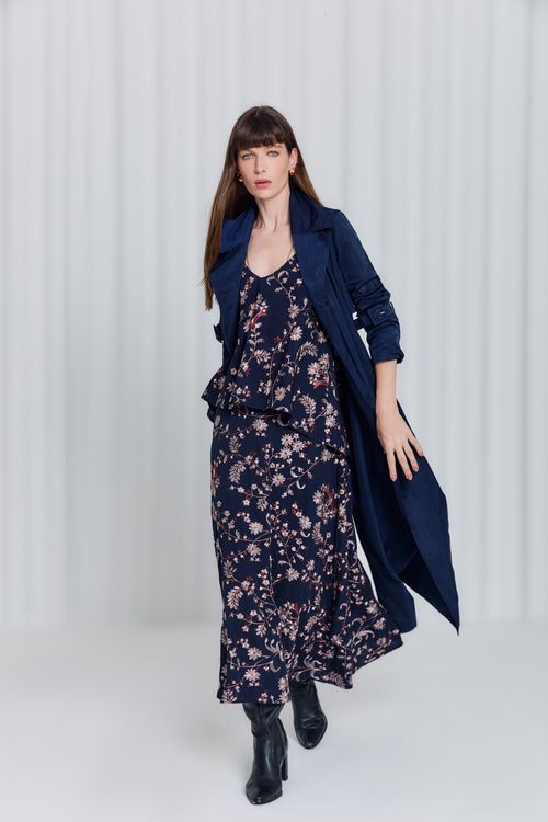 Saia Longa Bordado Anisha - Azul Escuro