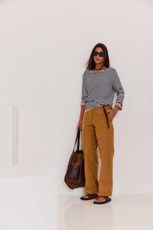 Calça Casual Fivela - Bege Nozes