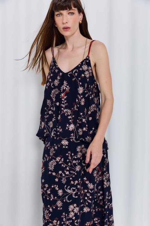 Blusa Alça Bordado Anisha - Azul Escuro