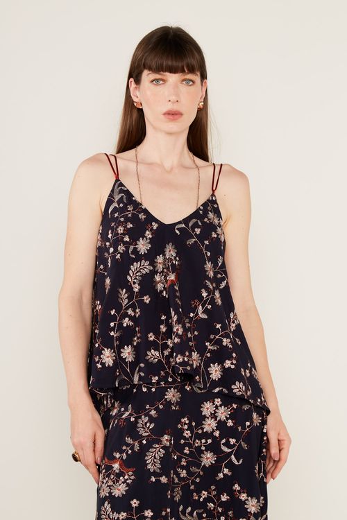 Blusa Alça Bordado Anisha - Azul Escuro