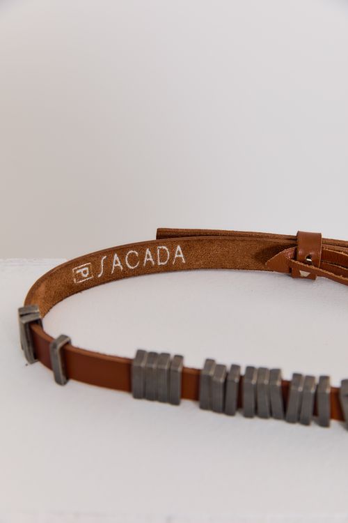 Cinto Couro Metais - Caramelo Queimado