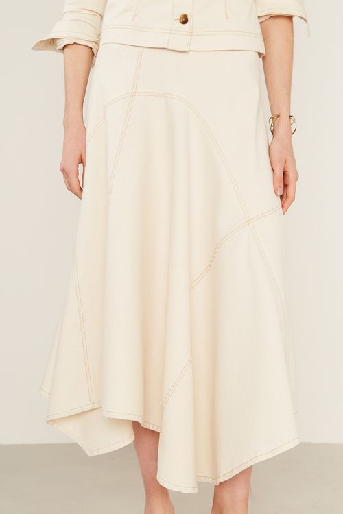 Saia Sarja Midi Recortes - Cru