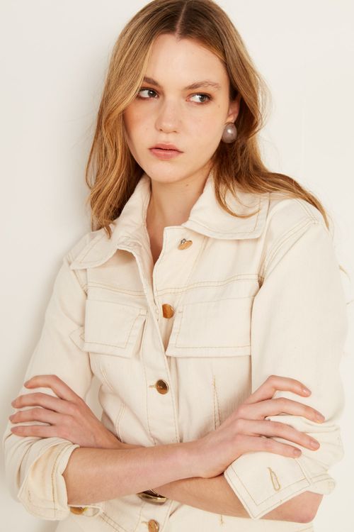 Jaqueta Sarja Acinturada - Cru