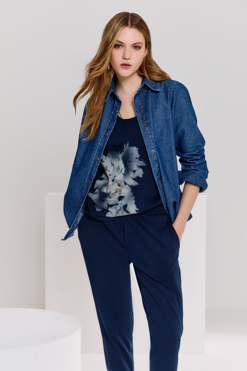 Regata Malha Silk Pietra - Azul Escuro