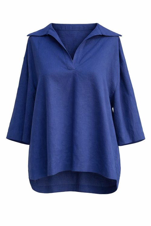 Blusa Casual Linho - Azul Cobalto