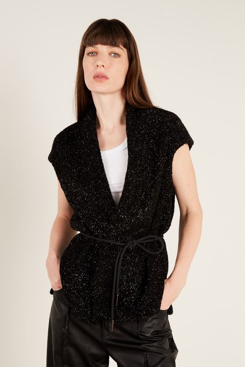 Colete Malha Cinto Brilhosa - Preto