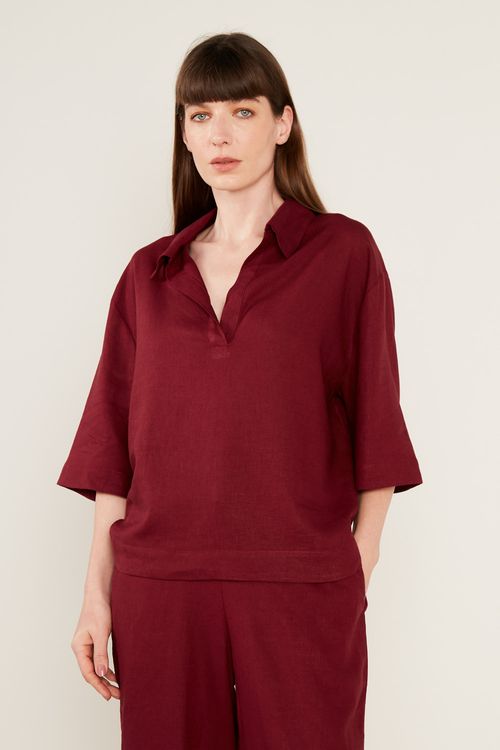 Blusa Casual Linho - Grena