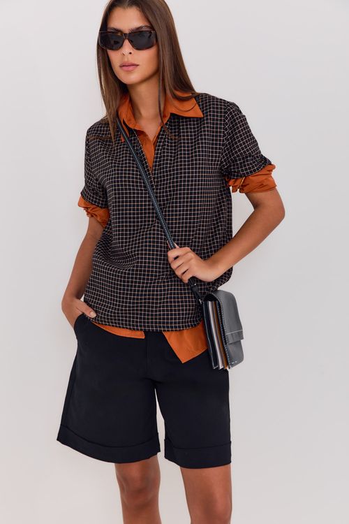 Blusa Casual Xadrez Retilínea - Xadrez