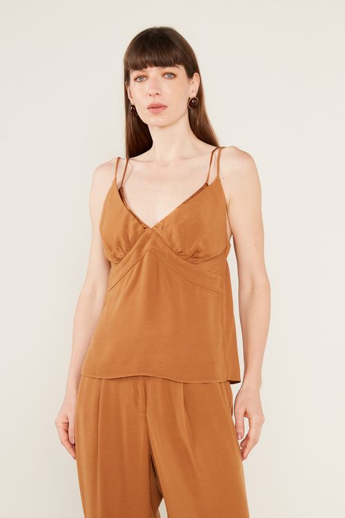 Blusa Casual Alça Dupla - Camelo