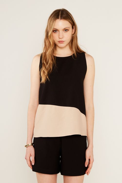 Blusa Casual Bicolor - Preto/Areia