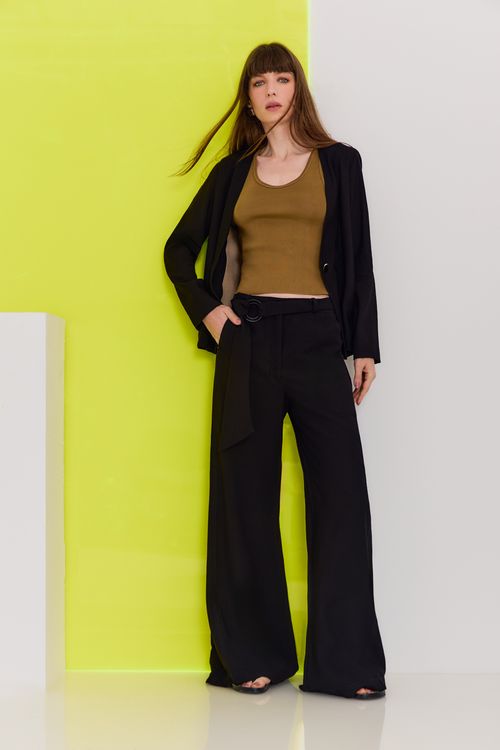 Calça Casual Fivela Com Resina - Preto