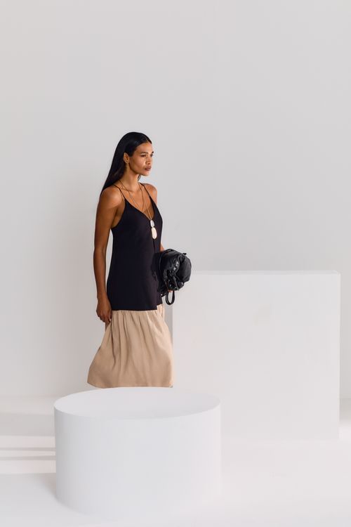 Vestido Casual Bicolor - Preto/Areia