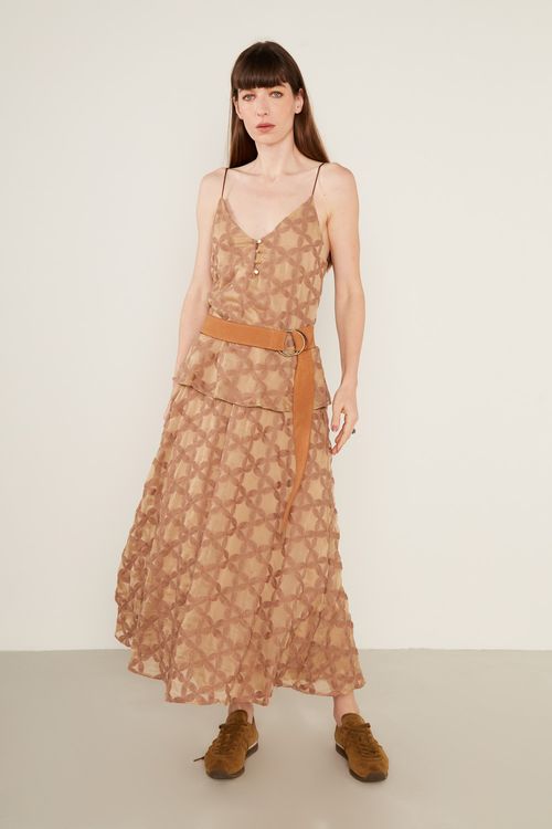 Blusa Alça Bordado Allure - Camelo