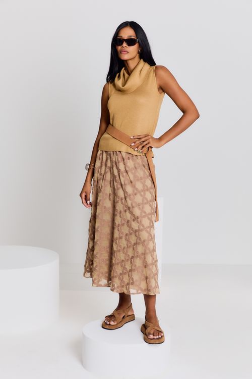 Saia Bordado Allure - Camelo