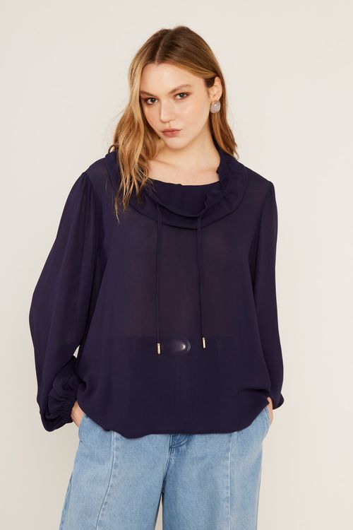 Blusa Gola Detalhe - Azul Escuro