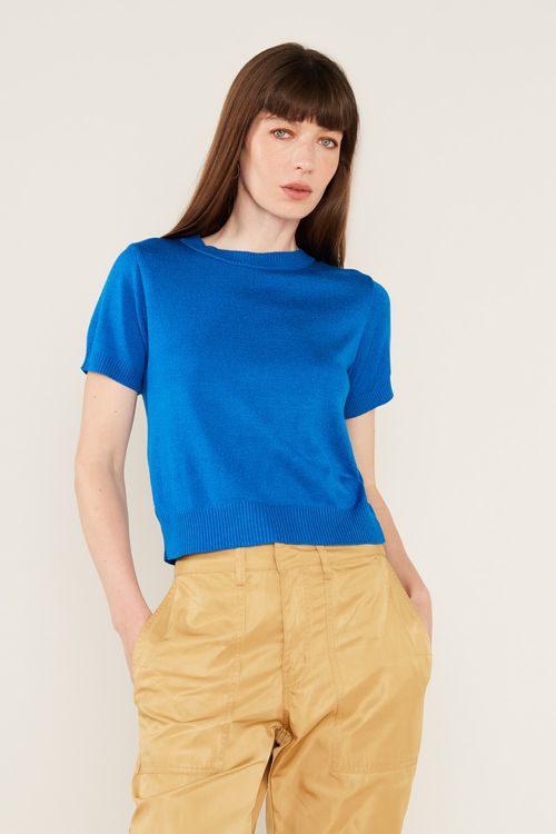 T-Shirt Tricot Básica - Azul Cobalto