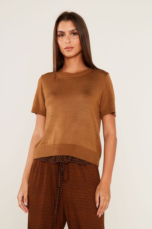 T-Shirt Tricot Básica - Camelo