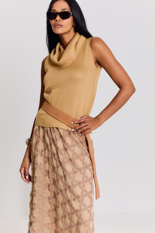 Blusa Tricot Gola - Camelo