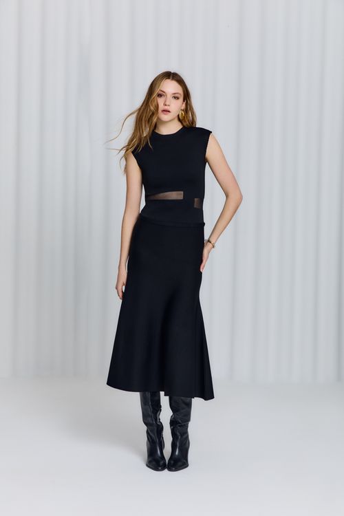 Vestido Tricot Transpassado Rayon - Preto