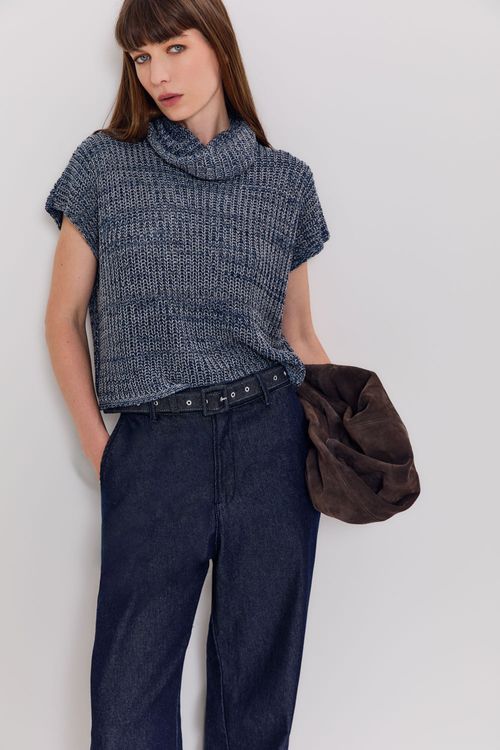 Blusa Tricot Mescla - Mescla/Azul