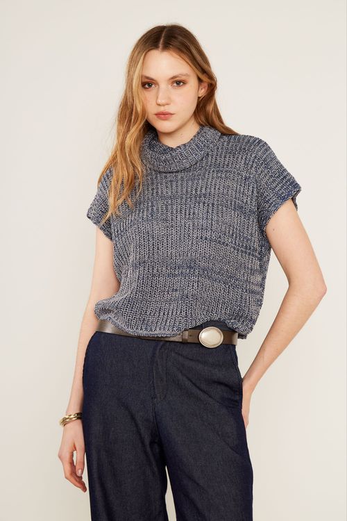 Blusa Tricot Mescla - Mescla/Azul