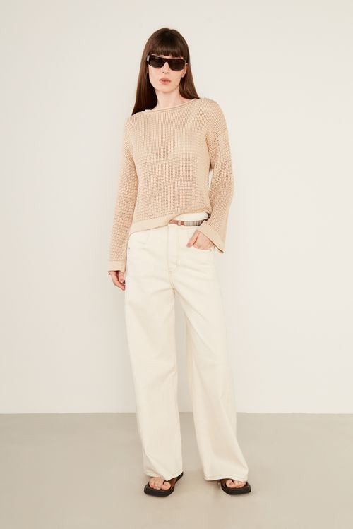 Calça Sarja Pantalona - Cru