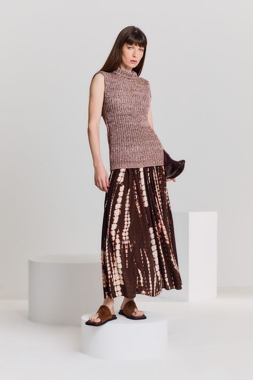 Saia Midi Estampa Mirna Rosa - Est Mirna Rosa