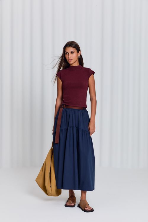 Saia Casual Cinto Fivela - Azul Escuro