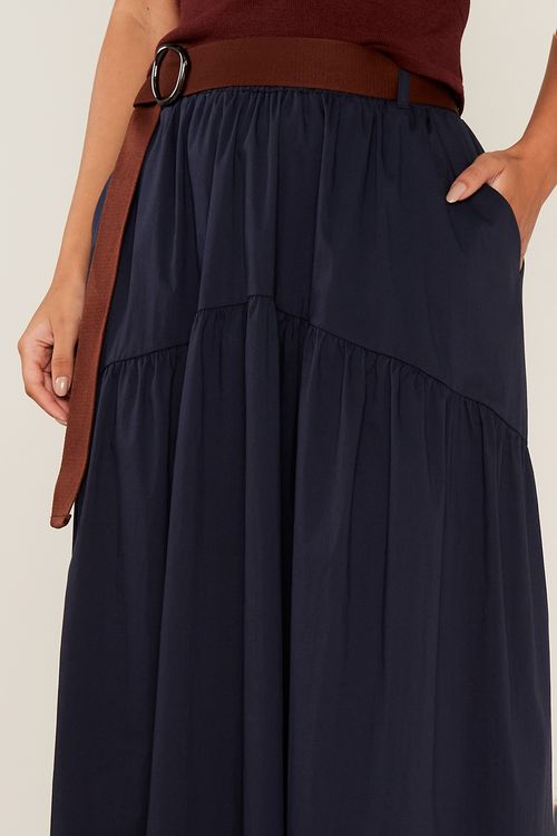 Saia Casual Cinto Fivela - Azul Escuro