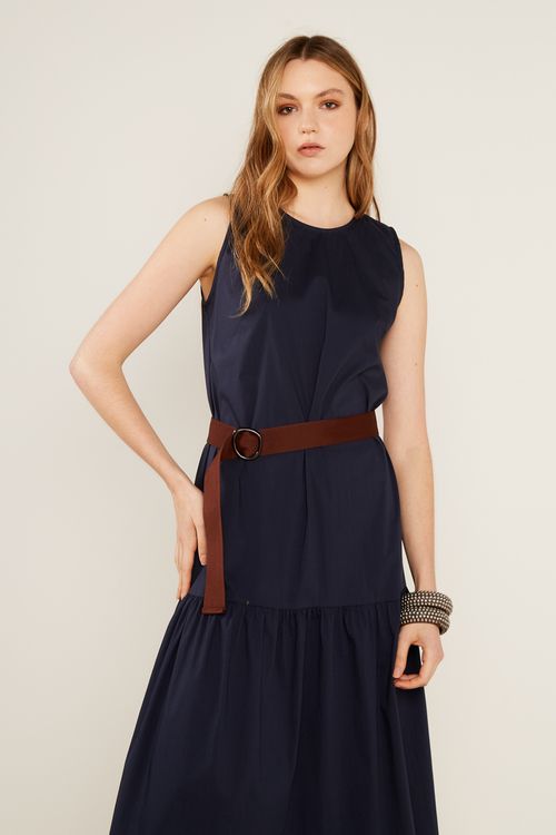 Vestido Casual Cinto Fivela - Azul Escuro