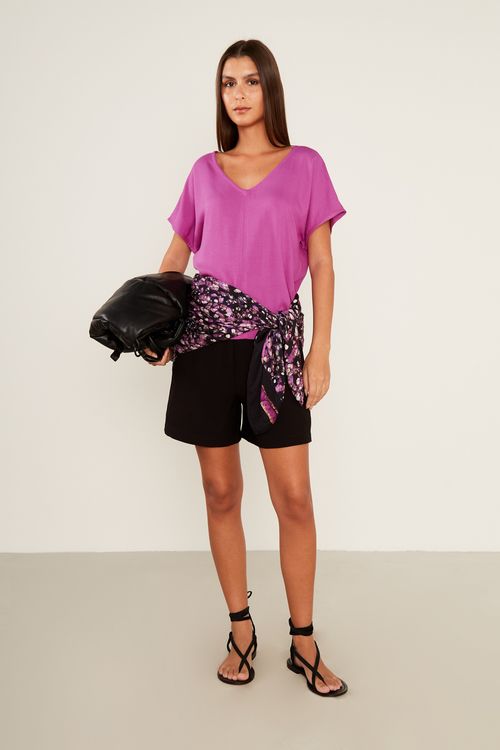 Blusa Com Recorte e Manga - Purpura Escura