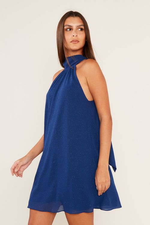 Vestido Curto Gola - Azul Cobalto