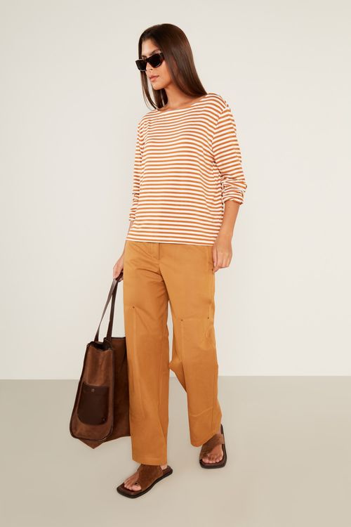 Blusa Malha Manga Longa Listrada - Listra Off/Mostarda