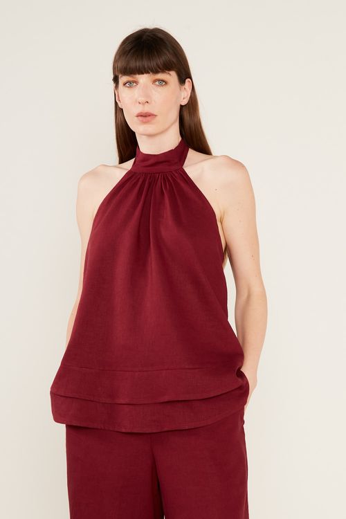 Blusa Linho Frente Única - Cereja