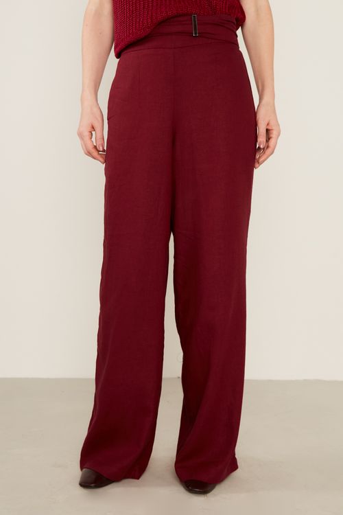 Calça Casual Linho Elástico - Cereja